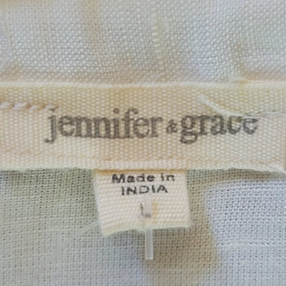 🌟 NWT JENNIFER & GRACE Linen Blouse Size L Ivory Summer Ruffles - Picture 6 of 8